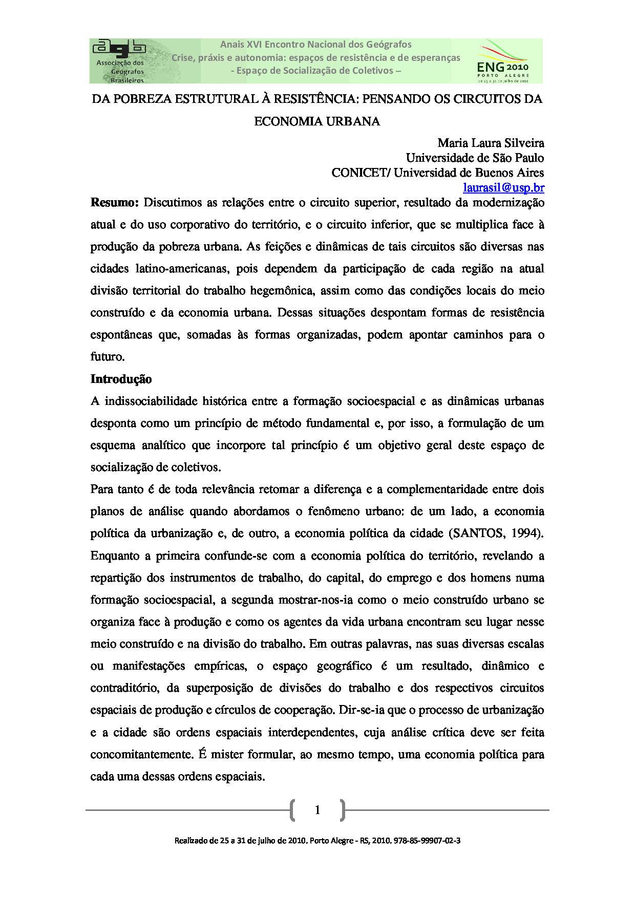DA POBREZA ESTRUTURAL À RESISTÊNCIA: PENSANDO OS CIRCUITOS DA  ECONOMIA URBANA | PDF