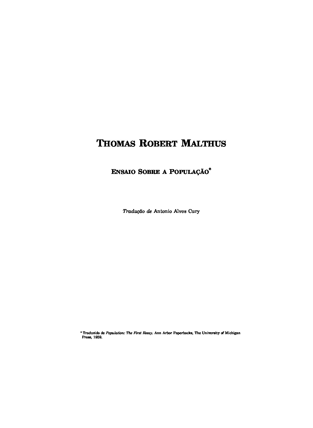 ENSAIO SOBRE A POPULAÇÃO – T.R.MALTHUS| PDF