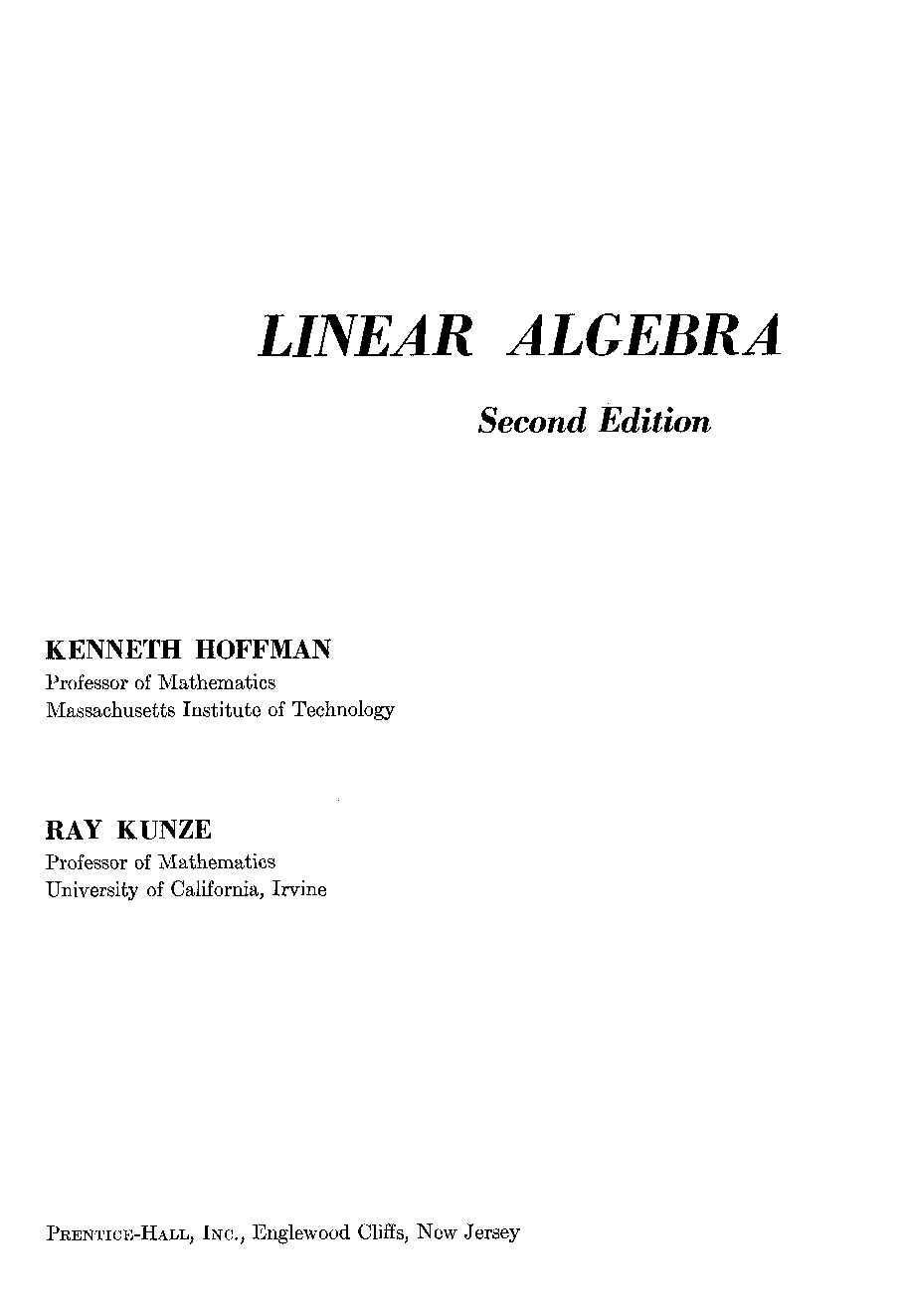 Livro “Linear Algebra” – K. Hoffman & R. Kunze – (Prentice-Hall, 1971) 2ª Edição [PDF]