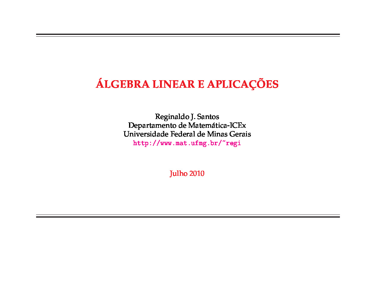Livro “Álgebra Linear e Aplicações” – Santos – (UFMG, 2010) [PDF]
