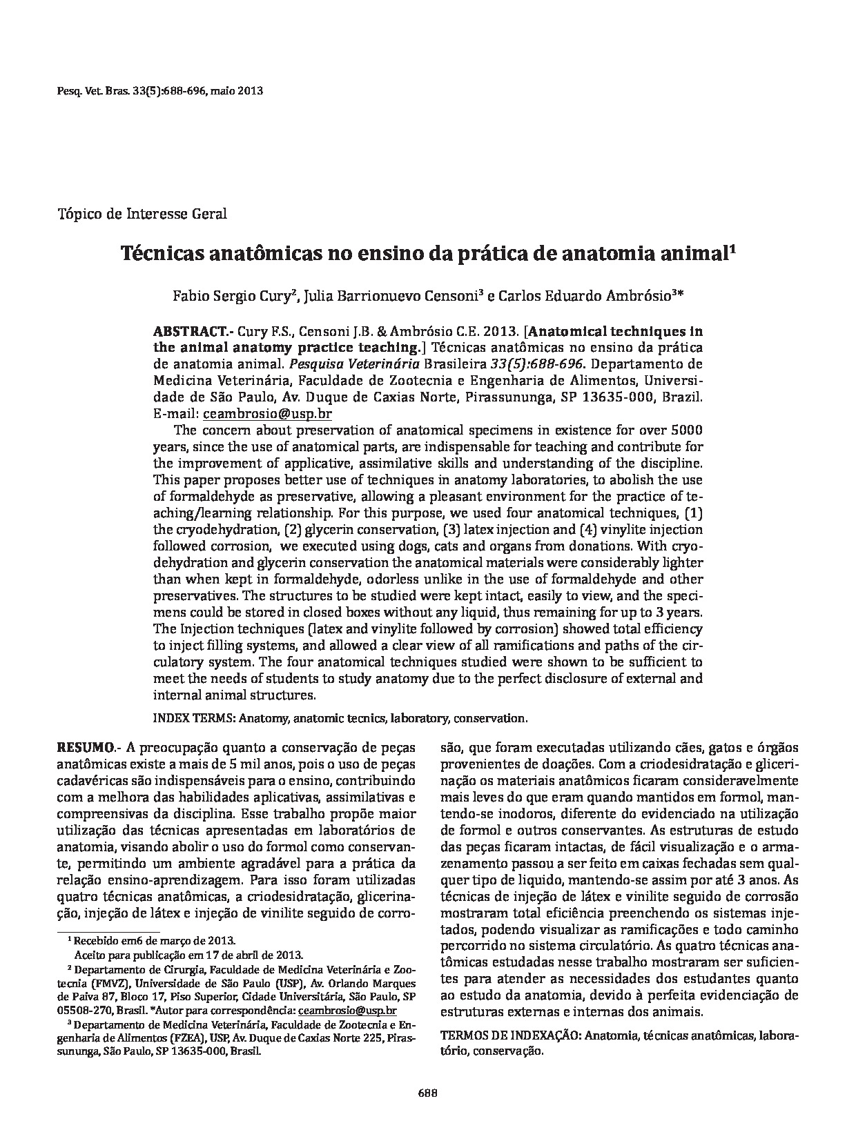 [Artigo] Técnicas anatômicas no ensino da prática de anatomia anima