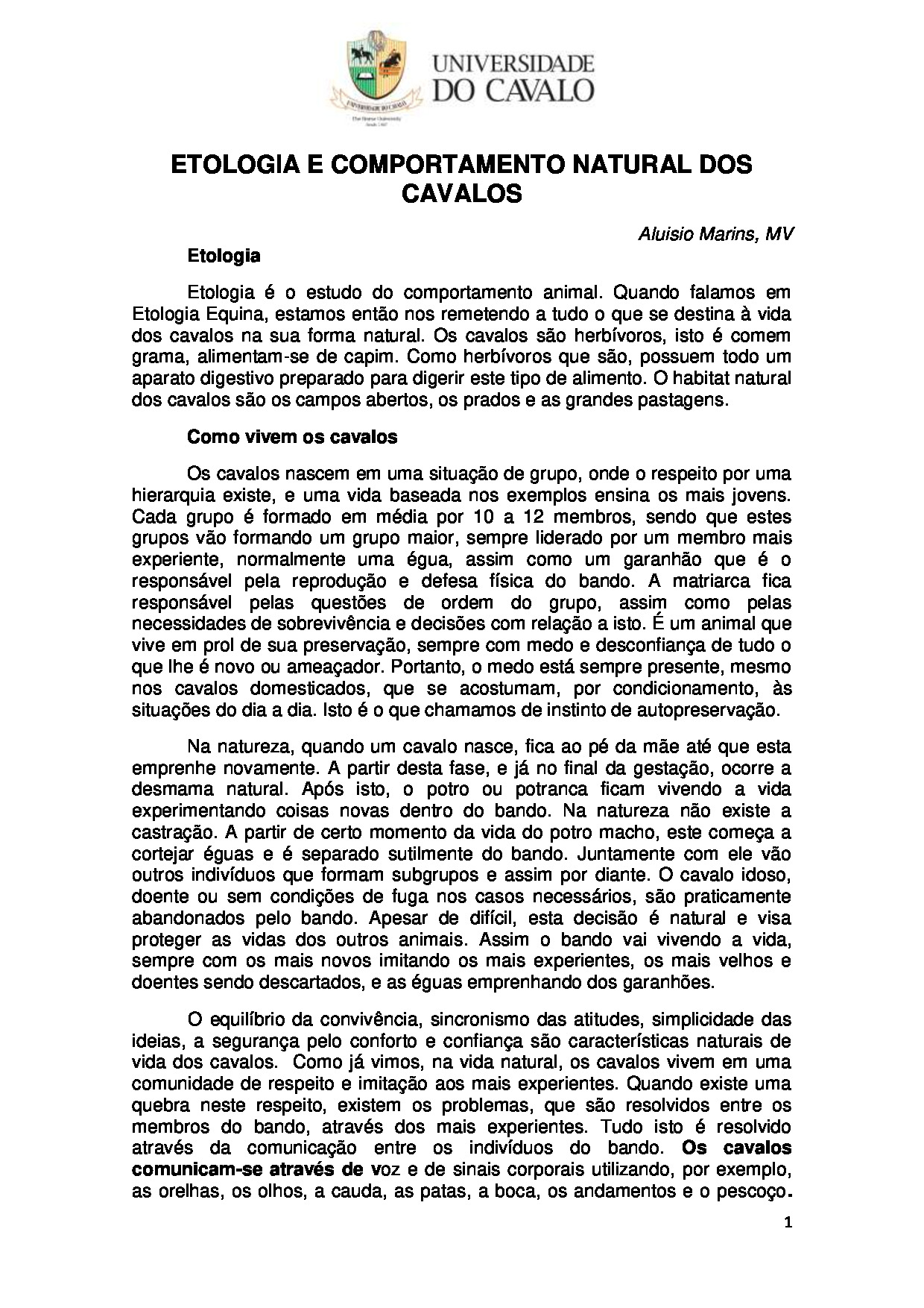 Etologia e comportamento natural dos cavalos