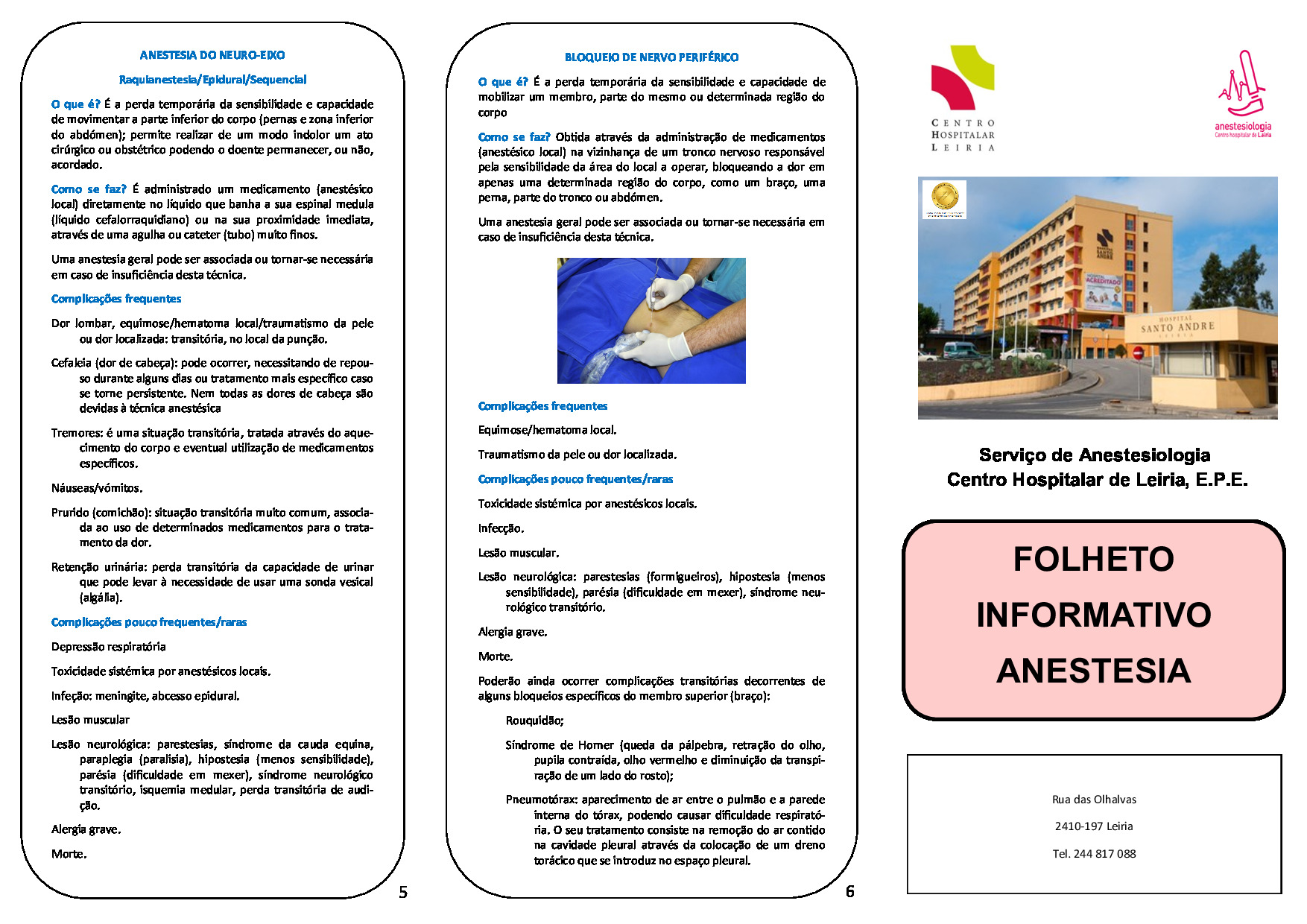 Artigo “Folheto Informativo Anestesia” – Centro Hospitalar de Leiria [PDF]
