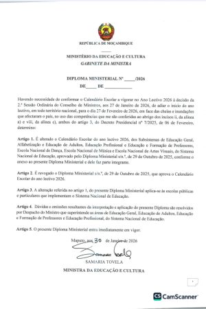 Novo Calendário Escolar 2026 (Revisto) Moçambique