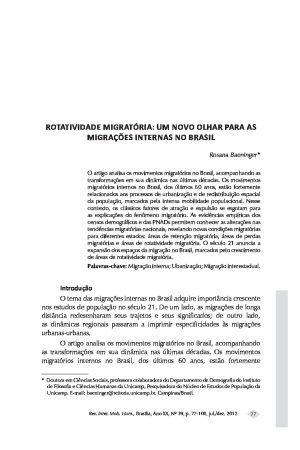 [Artigo] Rotatividade Migratória: um novo olhar para as migrações internas no Brasil | PDF