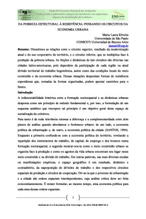 DA POBREZA ESTRUTURAL À RESISTÊNCIA: PENSANDO OS CIRCUITOS DA  ECONOMIA URBANA | PDF