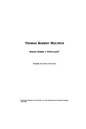 ENSAIO SOBRE A POPULAÇÃO – T.R.MALTHUS| PDF