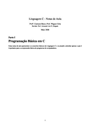 Programação Básica em C | PDF | Prof.a Carmem Hara e Prof. Wagner Zola