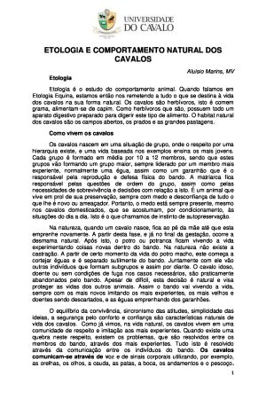 Etologia e comportamento natural dos cavalos