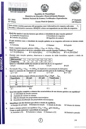 Química 12ª Classe | 2022 – 2ª Chamada