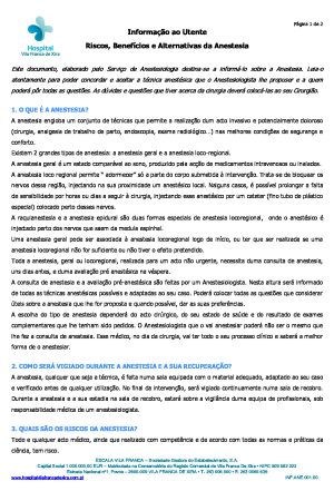 Artigo “Riscos, Benefícios e Alternativas da Anestesia” – Hospital de Vila Franca de Xira [PDF]